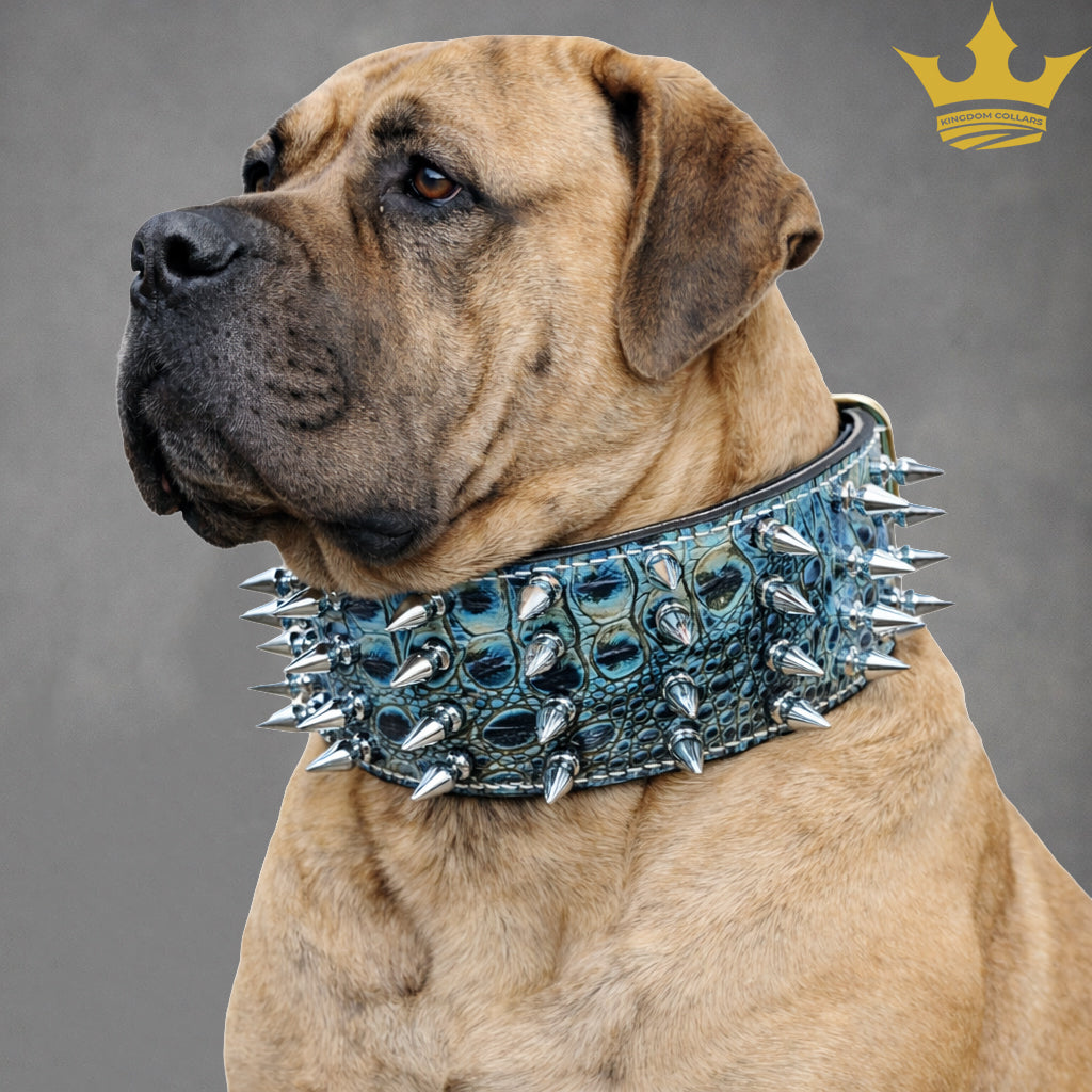 X32 - Collar de cuero para perros de 3" de ancho con púas