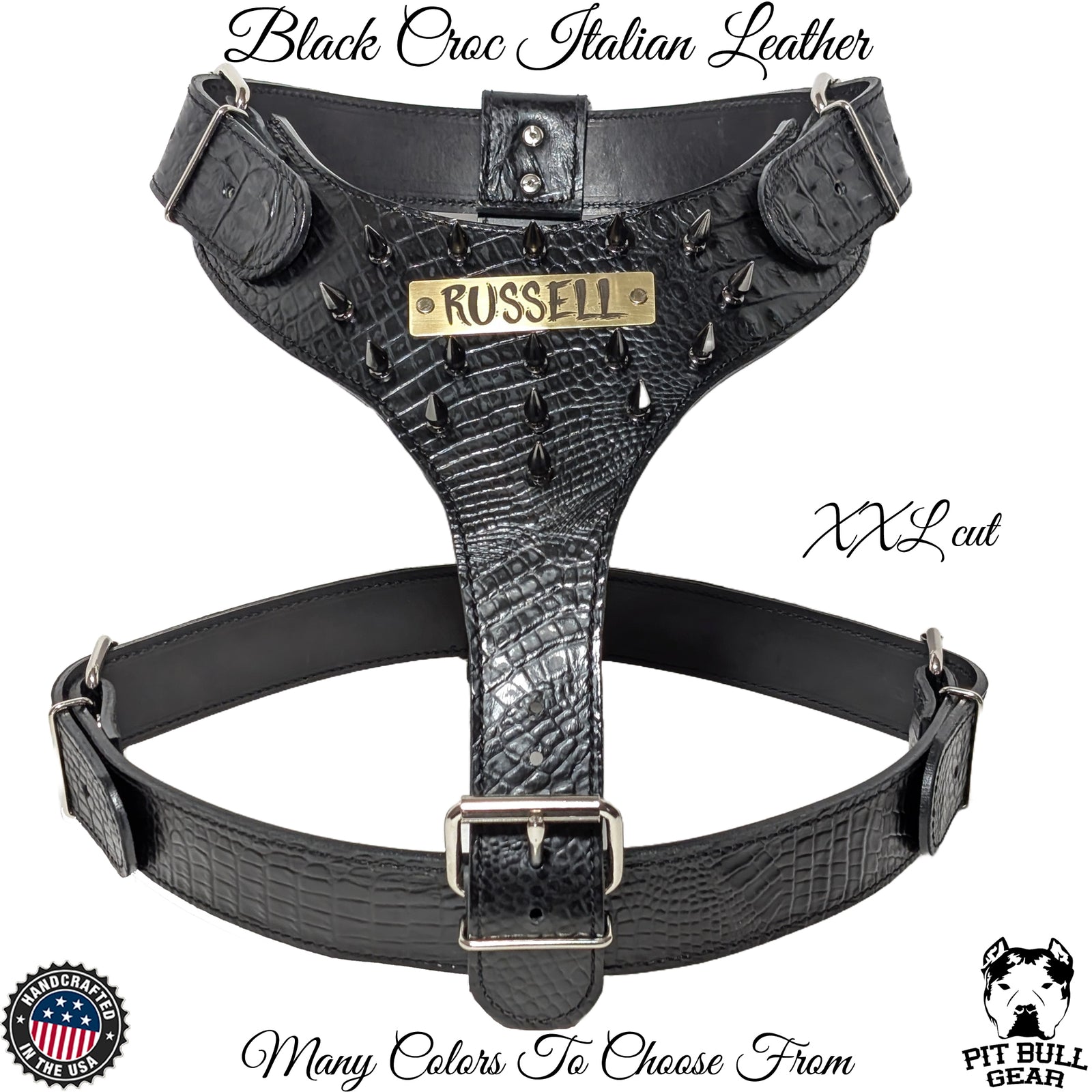 NH5 - Personalized Spiked Leather Dog Harness