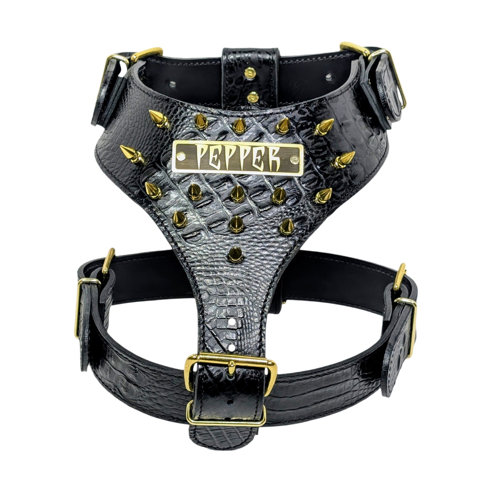 NH5 - Personalized Spiked Leather Dog Harness