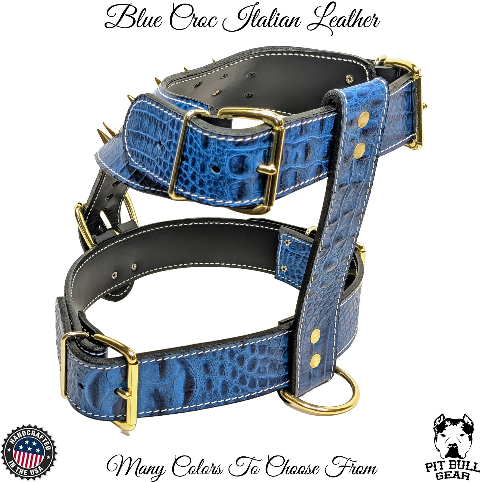 NH8 - Personalized Leather Dog Harness with Cone Spikes