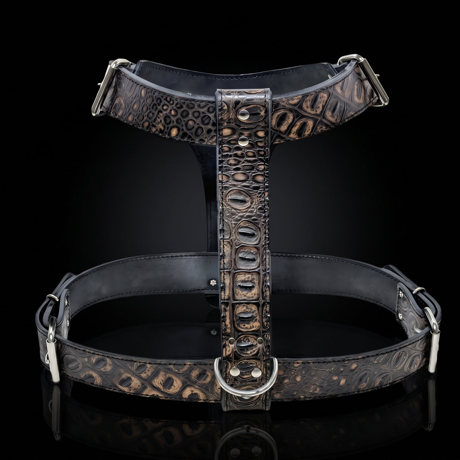 Italian Leather Personalized Spiked Dog Harness with Engraved Name Plate, 1" Tree Spikes
