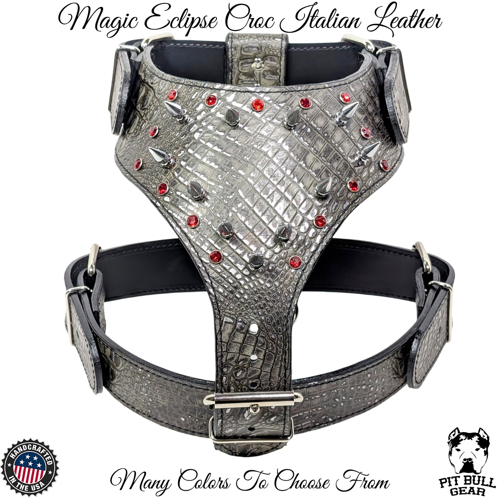 Y15 - Arnés de cuero para perros con púas y gemas