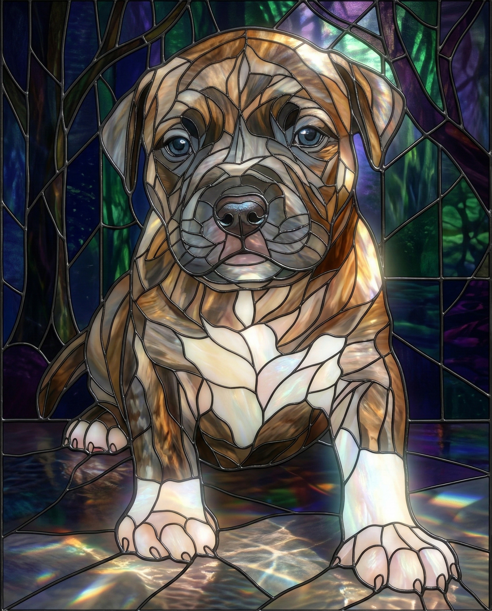 Stylized puppy image with stained glass effect