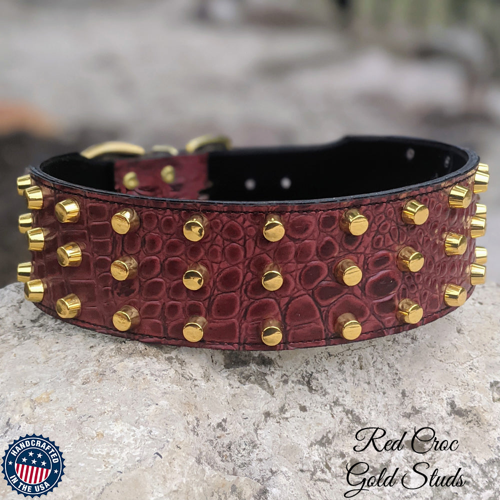 J14 - Collar para perros de cuero tachonado con forma de cubo de 2,5" de ancho