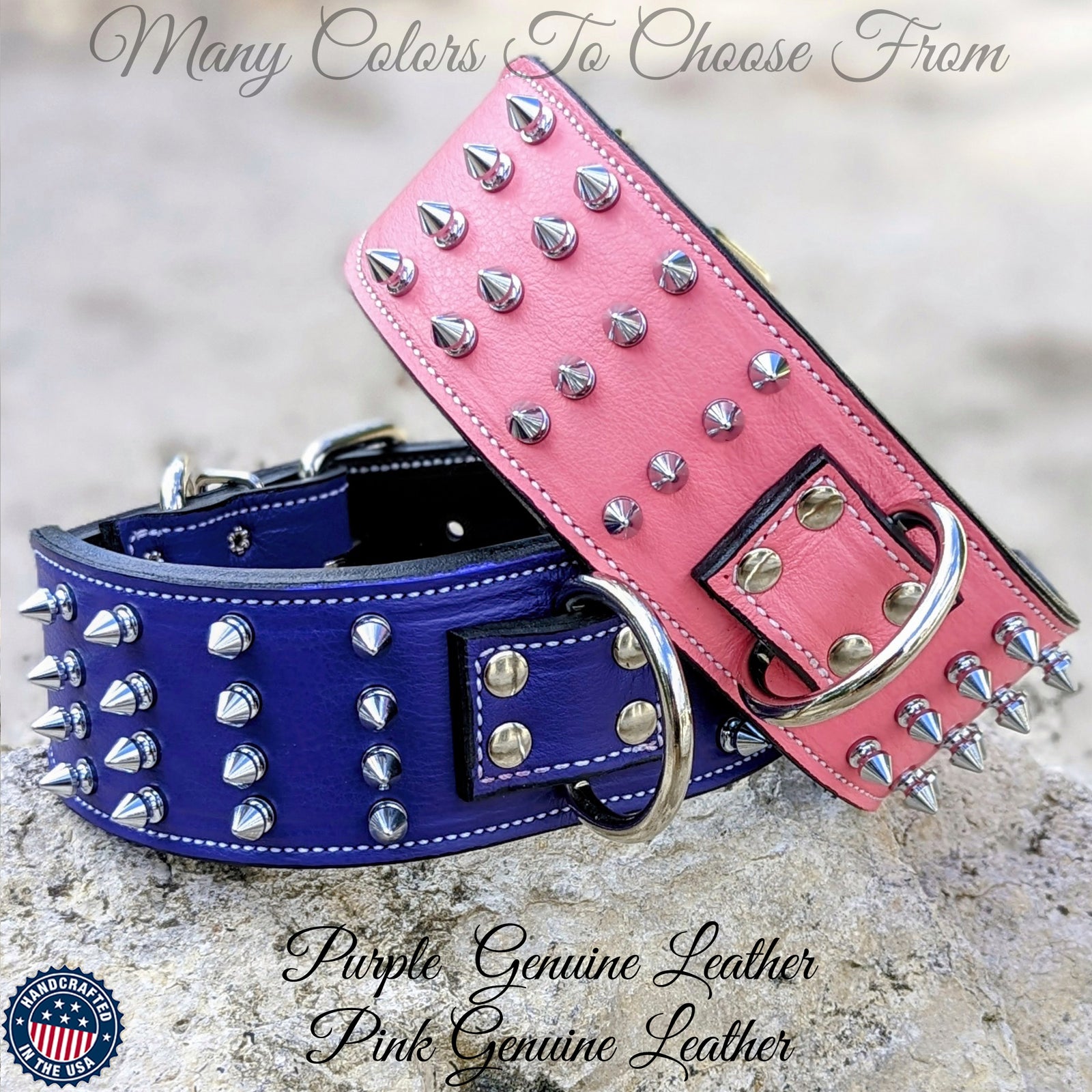 J11 - Collar de cuero con pinchos para perros de 2,5" de ancho