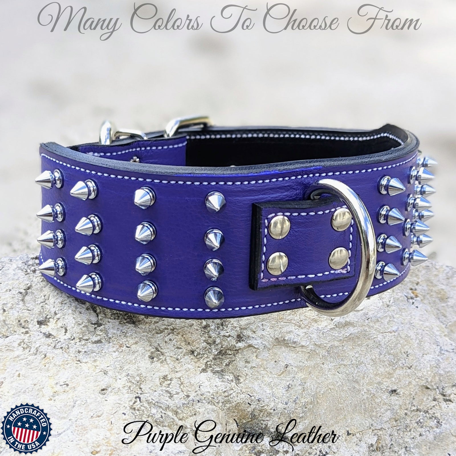 J11 - Collar de cuero con pinchos para perros de 2,5" de ancho