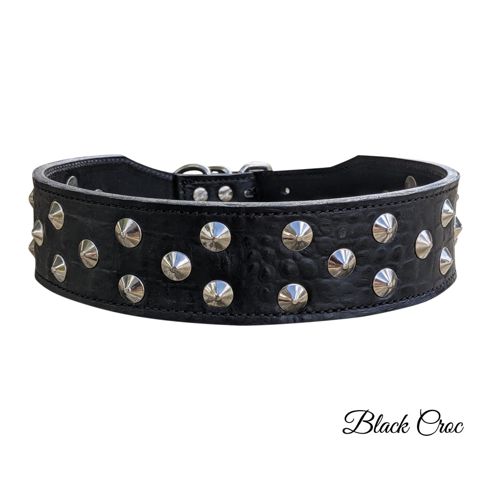 W24 - 2" Wide Tapered Leather Dog Collar with Studs