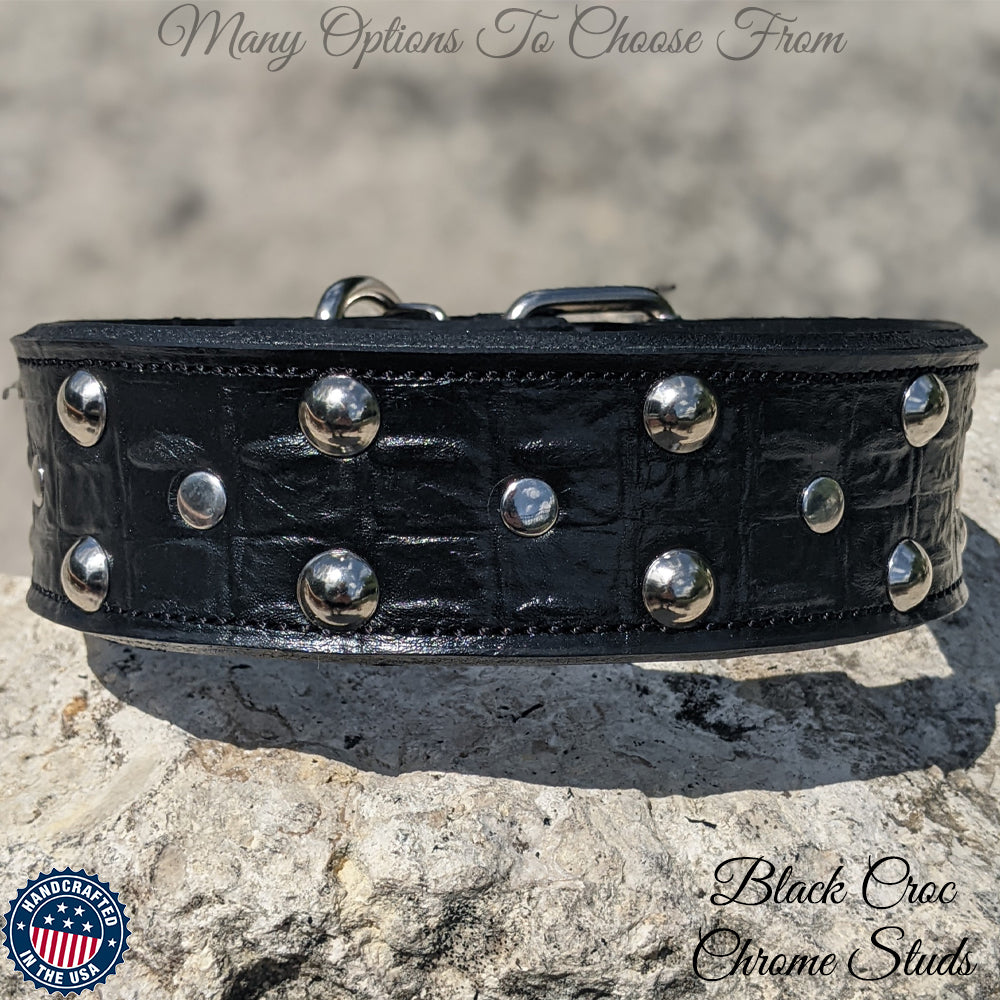 Collar de cuero para perros con tachuelas y remaches, collar personalizado de 2" de ancho - W30