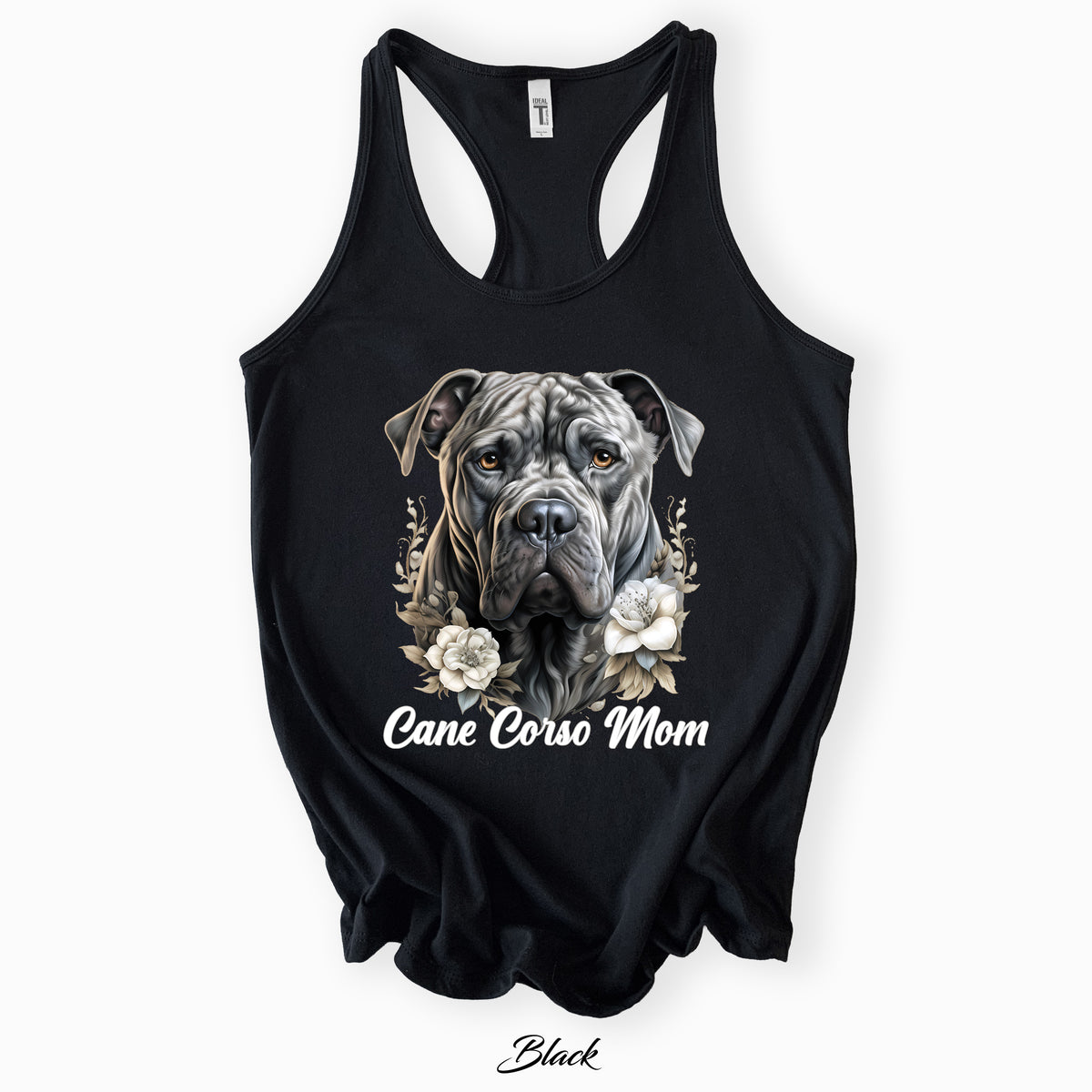 Cane Corso Mom Floral Portrait Tank Top | Black | Next Level 1533 Racerback