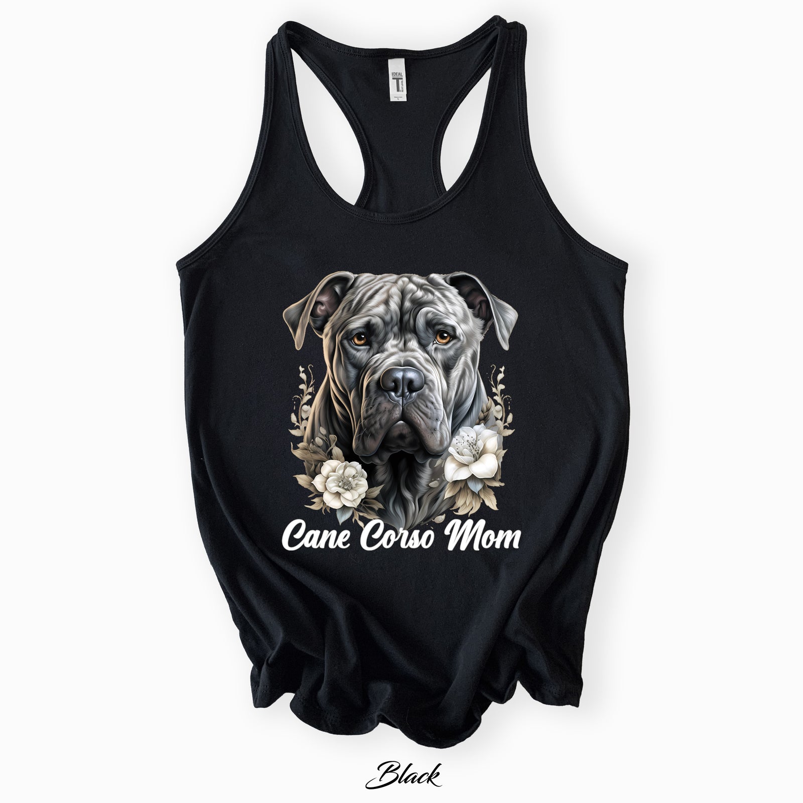 Cane Corso Mom Floral Portrait Tank Top | Black | Next Level 1533 Racerback