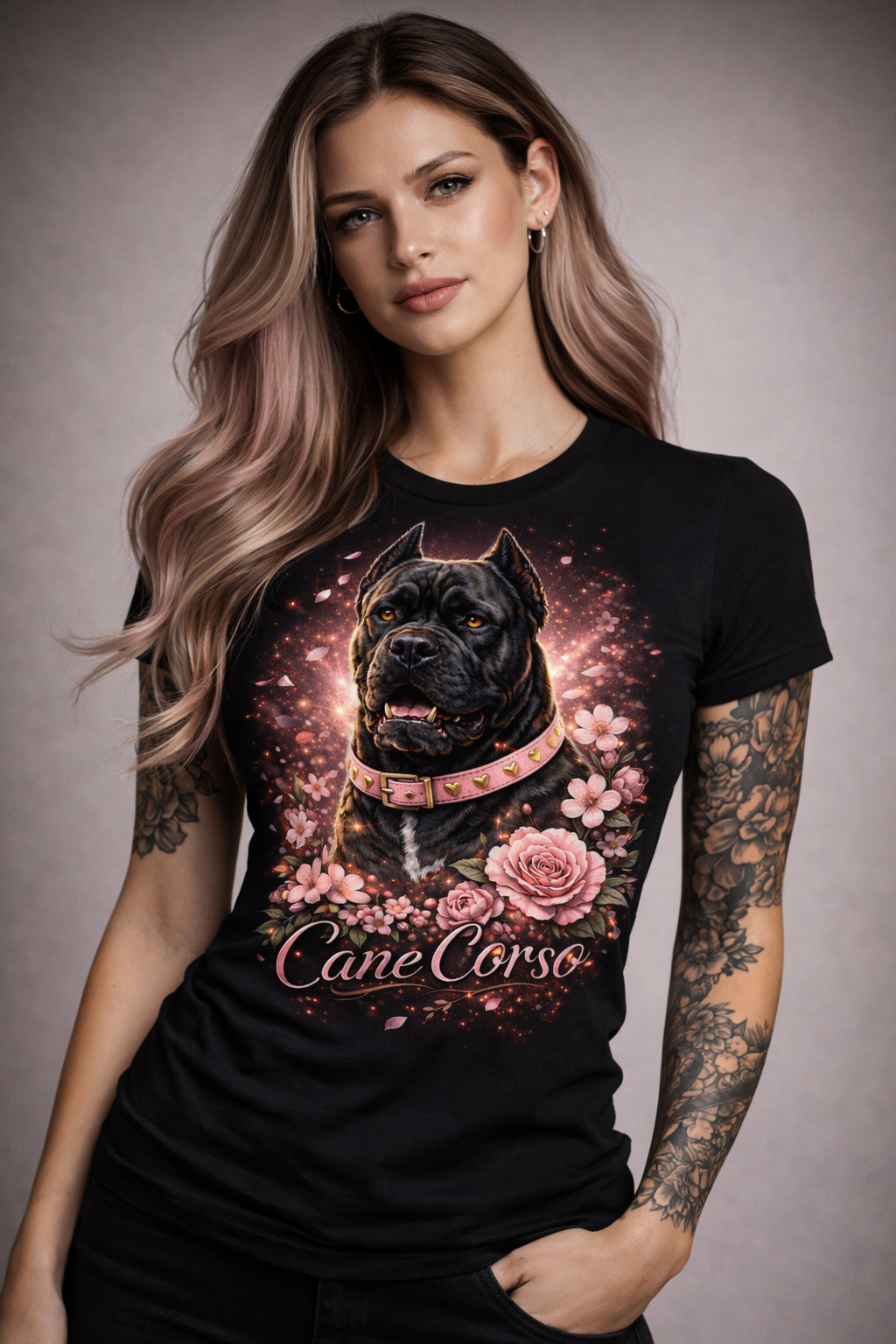 Floral Guardian – Cane Corso Graphic T-Shirt | Bella Canvas 3001 Unisex Black Tee
