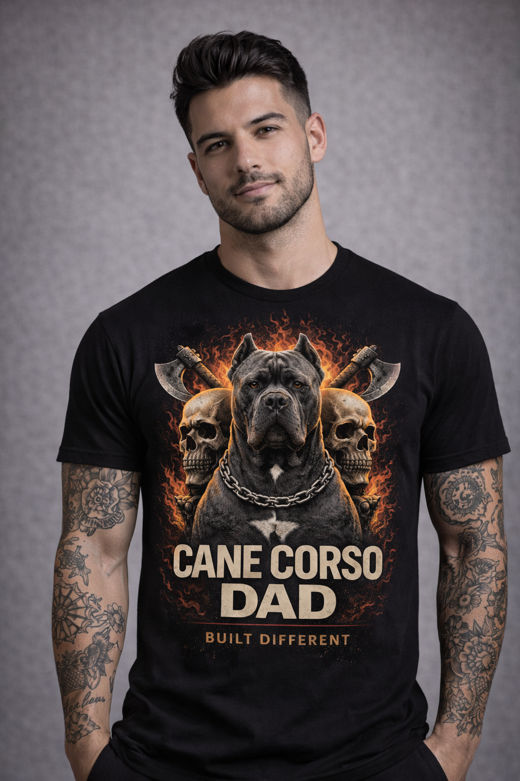 Cane Corso Dad – Built Different T-Shirt | Bella Canvas 3001 Unisex Black Tee