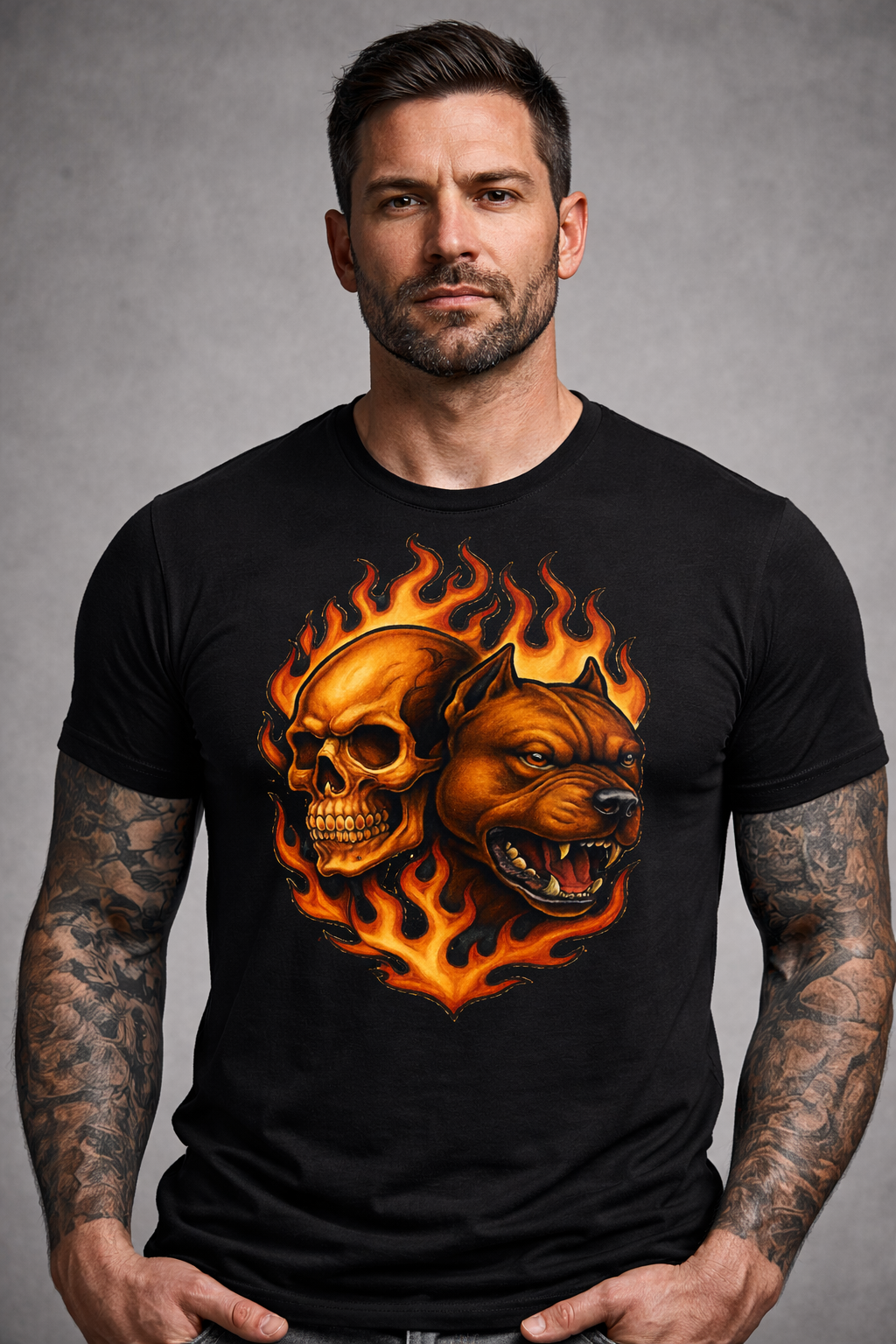 Pit Bull Flaming Skull T-Shirt | Bella Canvas 3001 Unisex Black Tee