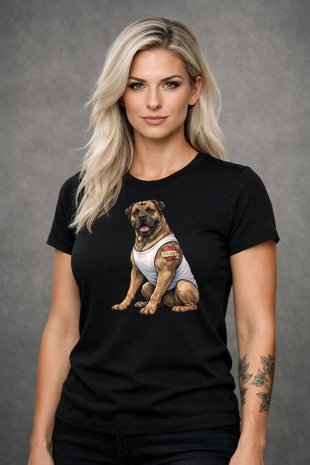 Boerboel Mom Tattoo T-Shirt | Bella Canvas 3001 Unisex Black Tee