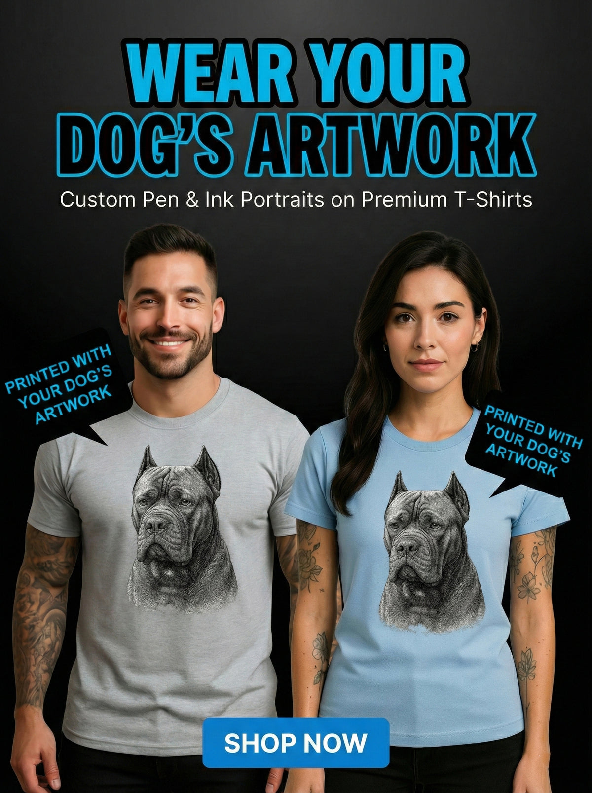 Custom Pen &amp; Ink Dog Portrait T-Shirt | Personalized Pet Art Tee