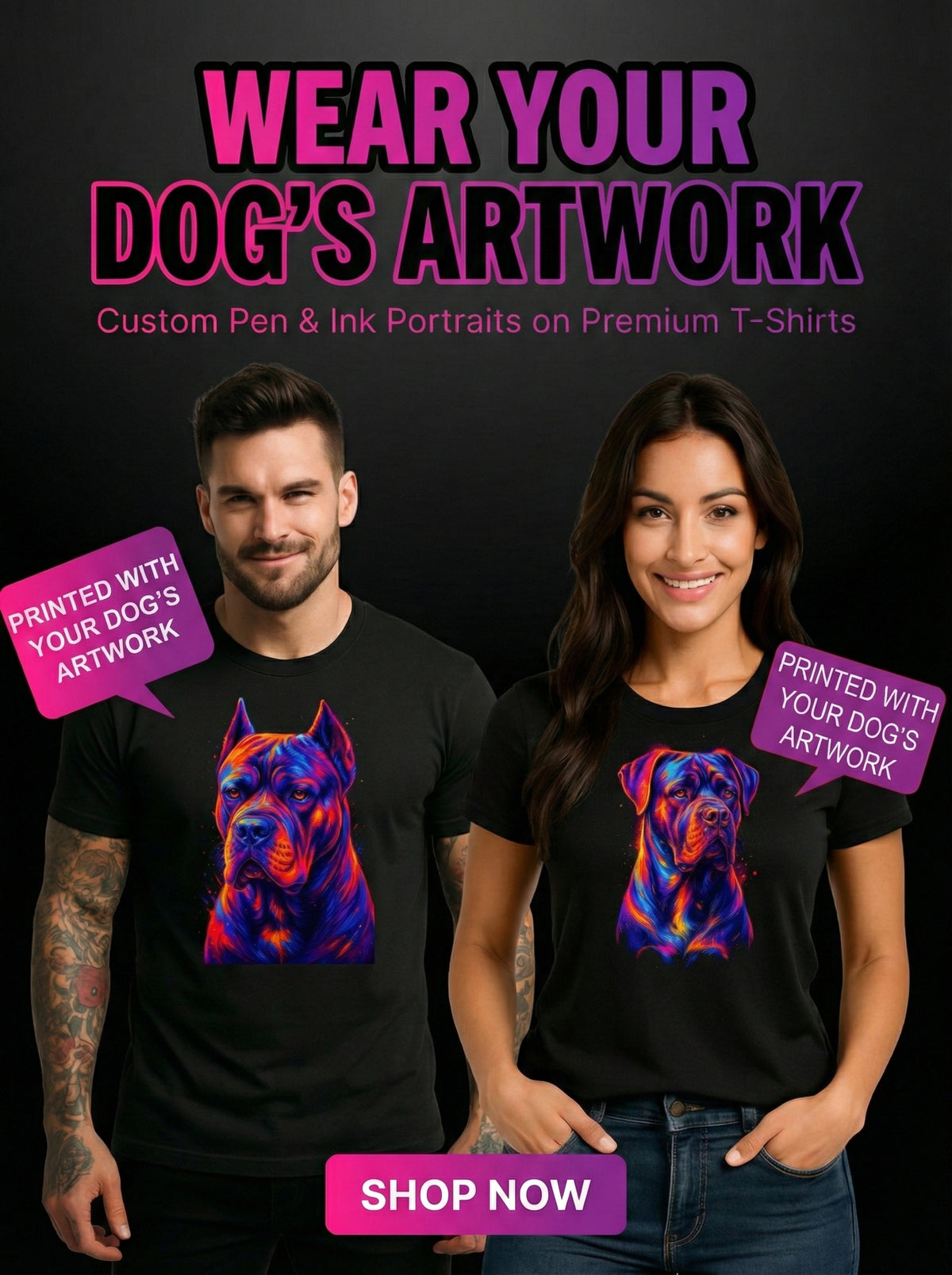 Custom Neon Pop Art Dog Portrait T-Shirt | Personalized Pet Art Tee