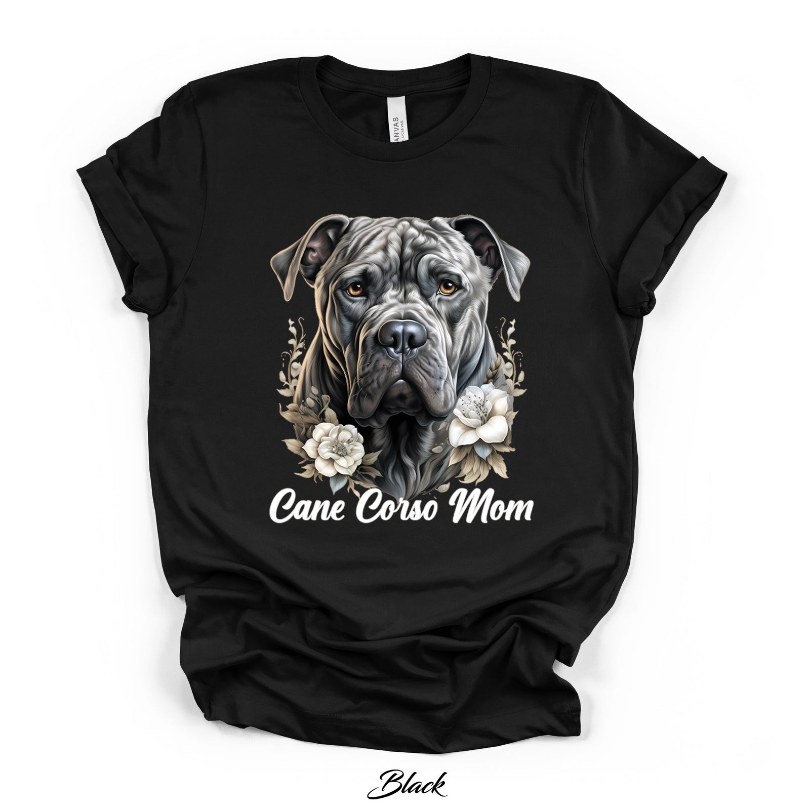 Cane Corso Mom Floral Portrait Tee | Black | Bella Canvas 3001