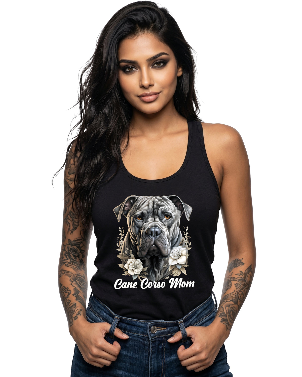 Cane Corso Mom Floral Portrait Tank Top | Black | Next Level 1533 Racerback