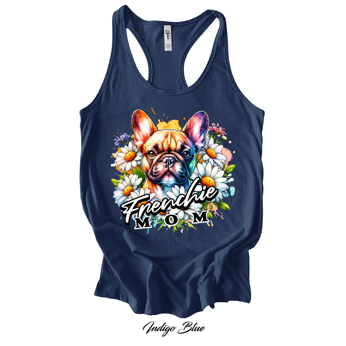 Frenchie Mom Floral Racerback Tank Top | Next Level 1533 | 4 Colors
