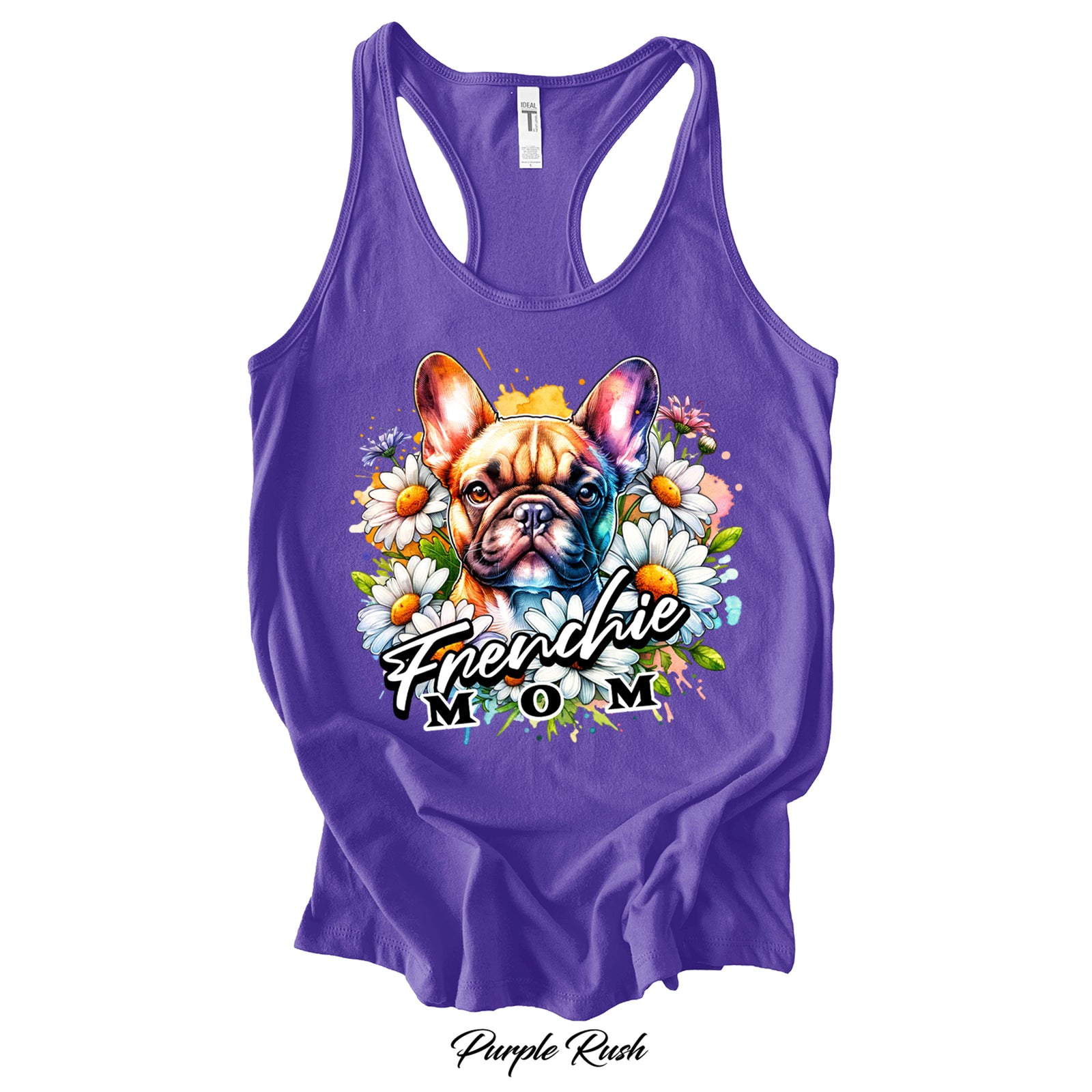 Frenchie Mom Floral Racerback Tank Top | Next Level 1533 | 4 Colors