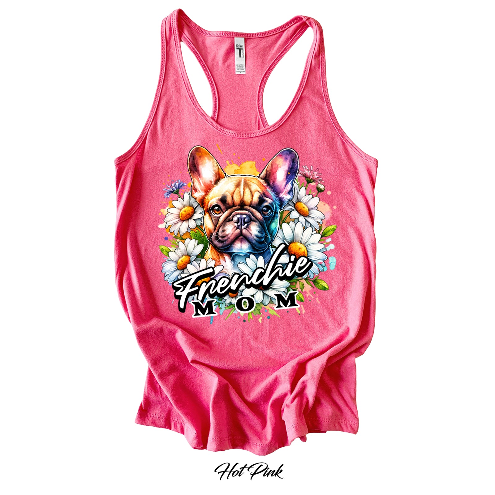 Frenchie Mom Floral Racerback Tank Top | Next Level 1533 | 4 Colors