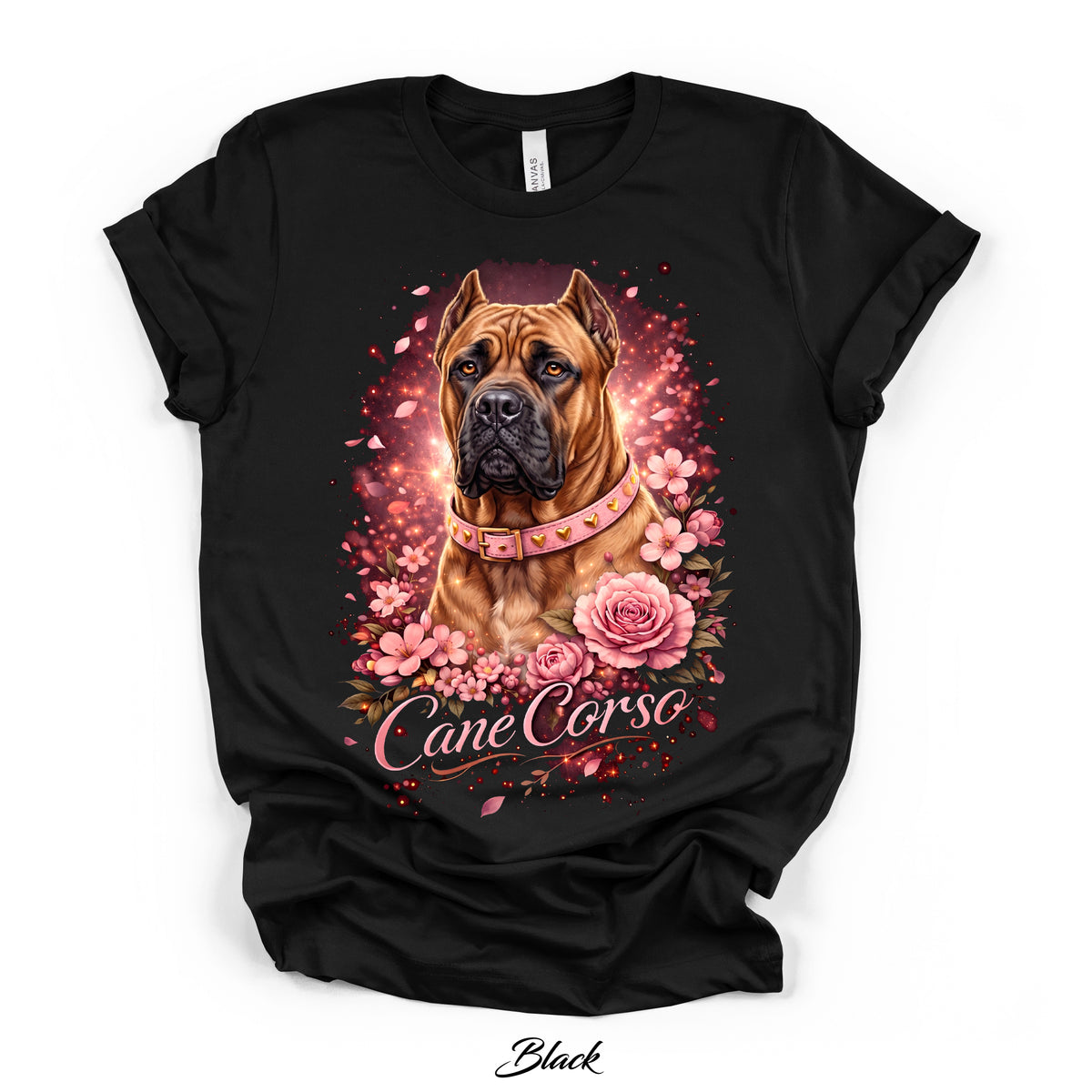 Cane Corso Pink Floral Graphic Tee | Black | Bella Canvas 3001