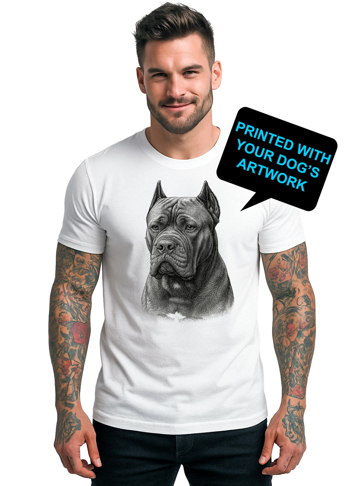 Custom Pen & Ink Dog Portrait Tee | Bella Canvas 3001 | DTG Print
