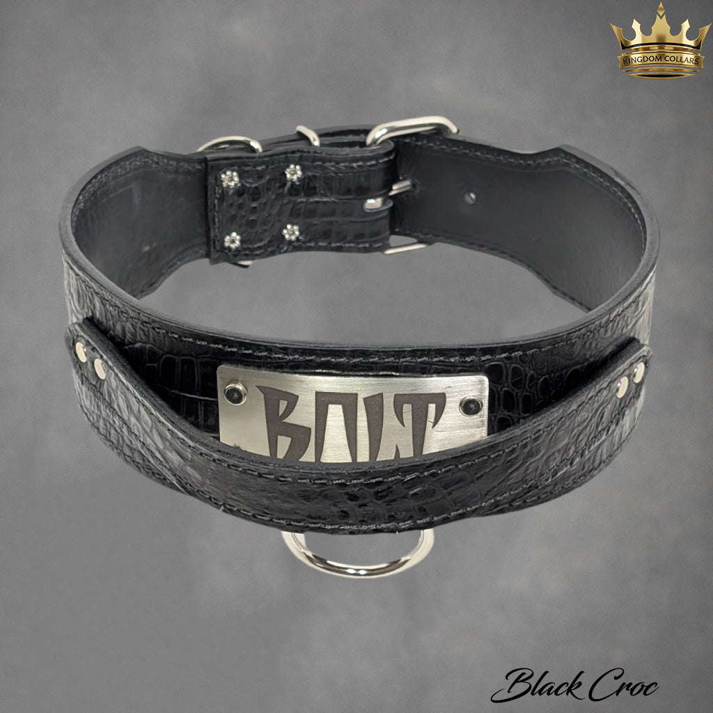 2.5" Wide Italian Leather Agitation Dog Collar | Matching Handle | Engraved Name Plate