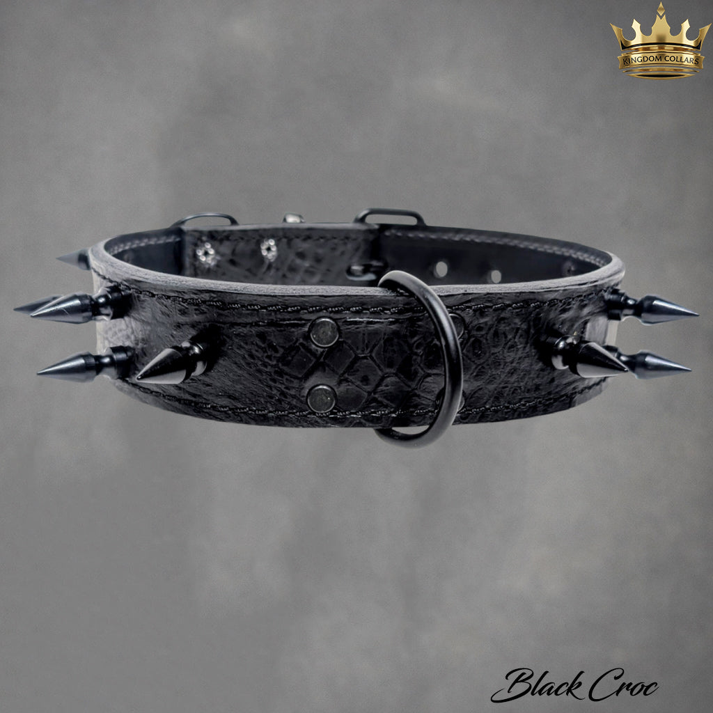 1.5" Wide Italian Leather Spiked Dog Collar | 1" Tree Spikes | Custom Colors