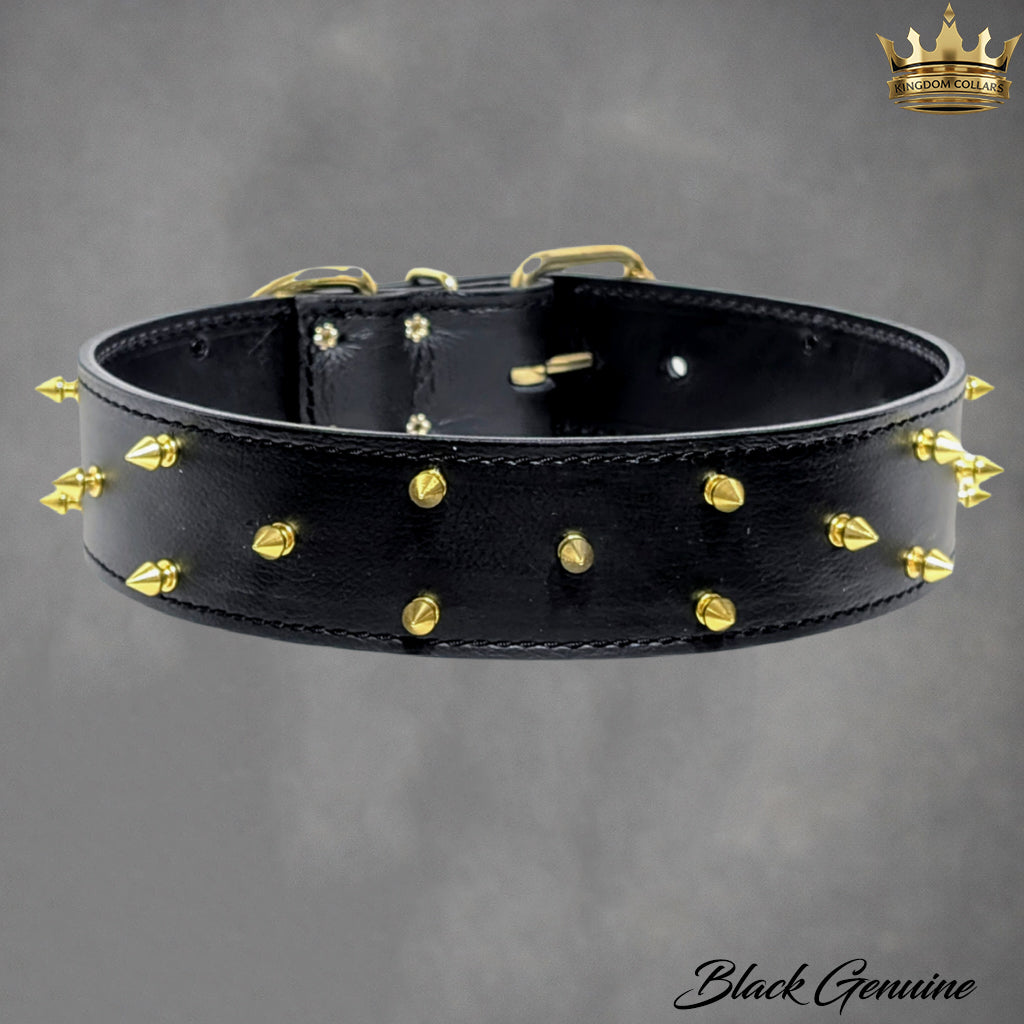 2" Wide Spiked Italian Leather Dog Collar | Handcrafted to Order