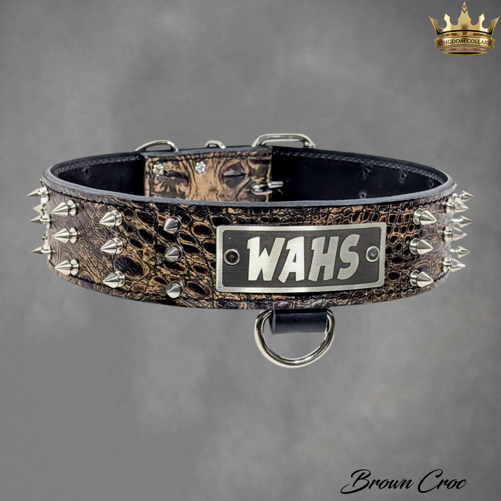 W52 - Coleira de cachorro de couro com placa de identificação personalizada de 2"