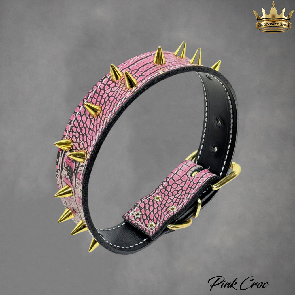 1.5" Wide Italian Leather Spiked Dog Collar | 1/2" Cone Spikes