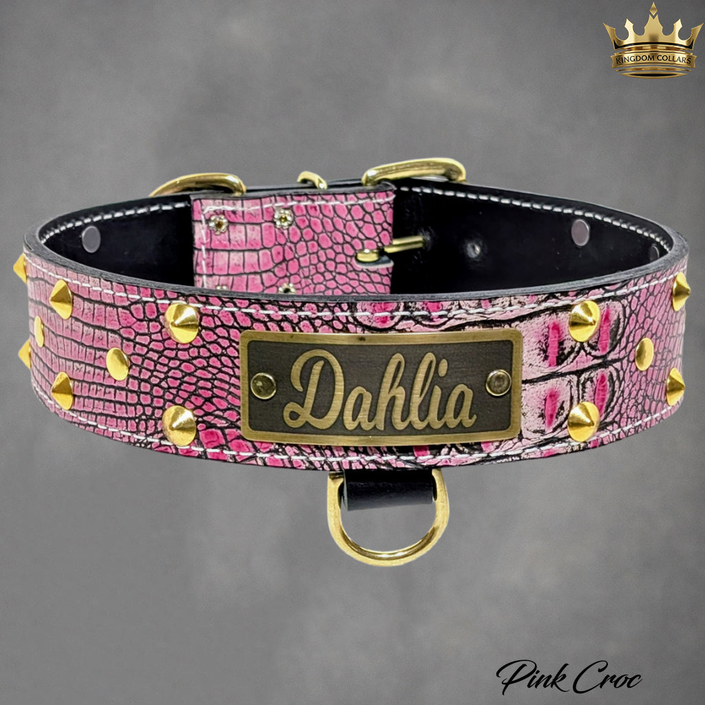 W13 - Custom Made Personalized 2" Wide Italian Leather Studded Dog Collar