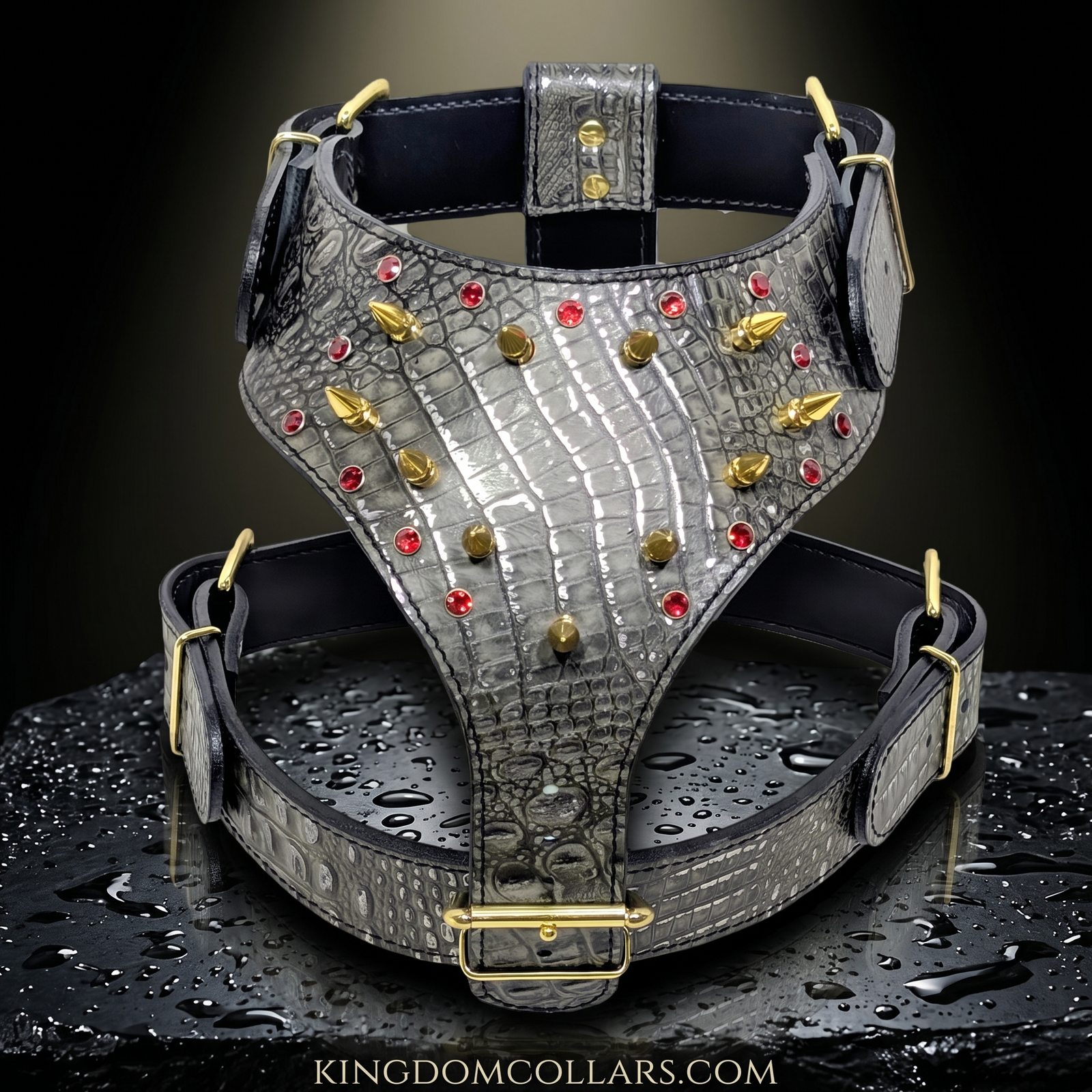Y15 - Leather Dog Harness with Spikes & Gems