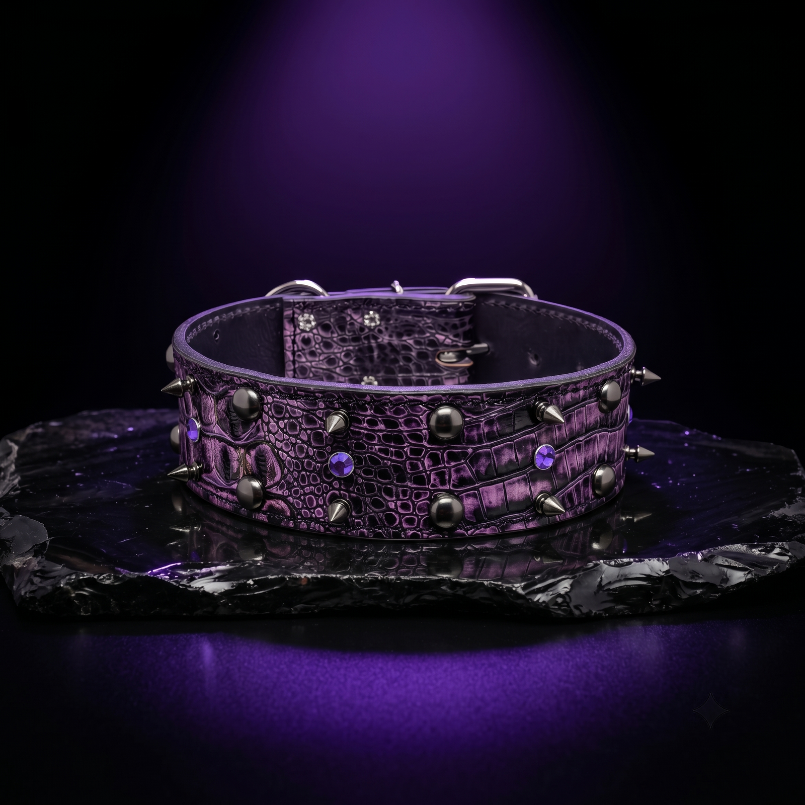 2" Wide Spiked & Studded Italian Leather Dog Collar | Gems, Spikes & Dome Studs