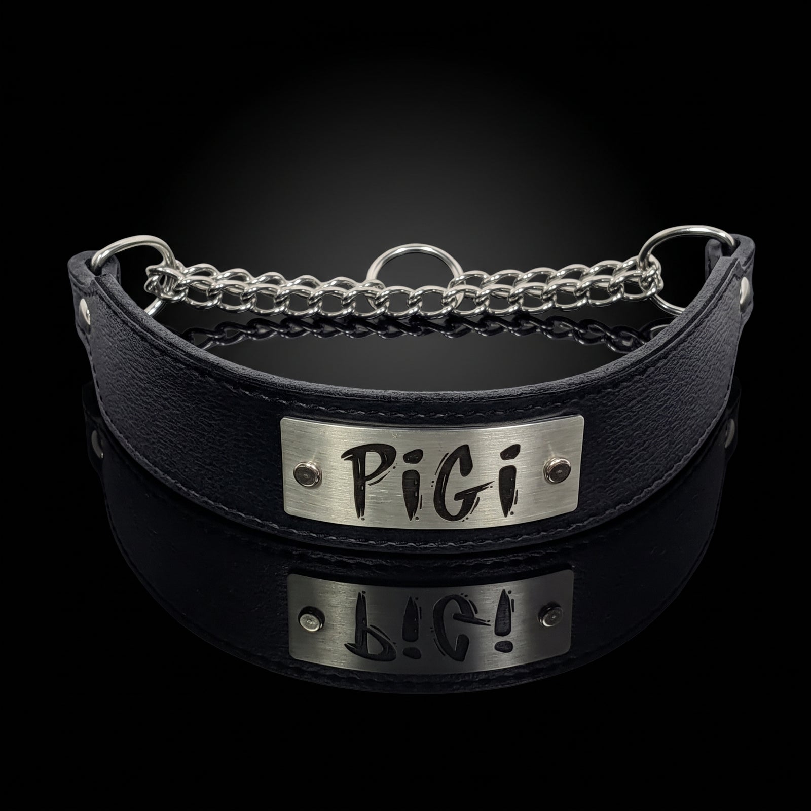 Personalized Italian Leather Martingale Dog Collar, 2" Wide