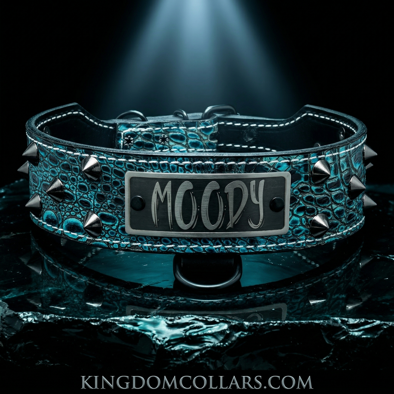 N5 - 2" Wide Tapered Personalized Leather Dog Collar with Studs