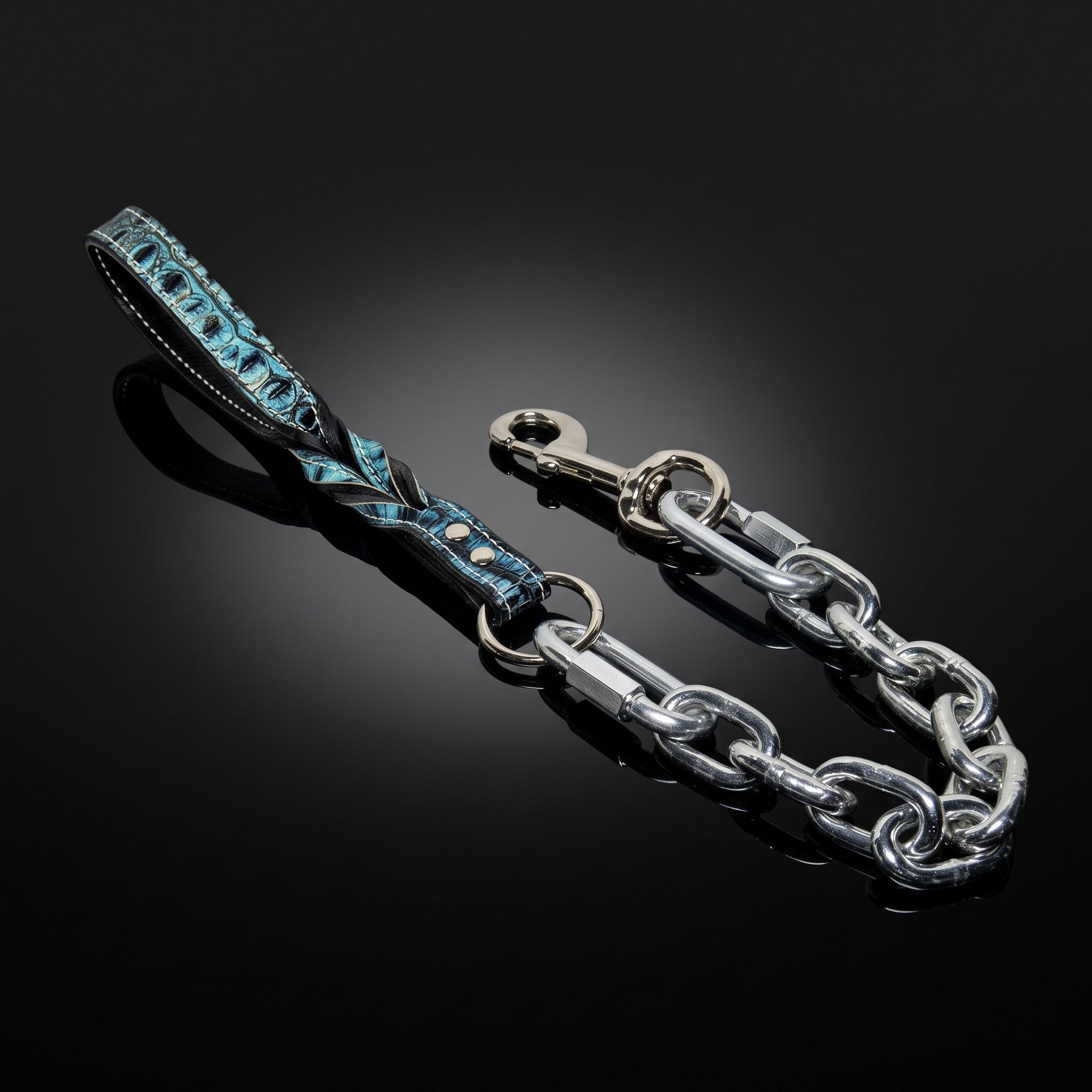 Super Heavy Chain Dog Leash | Leather Handle | Nickel Plated