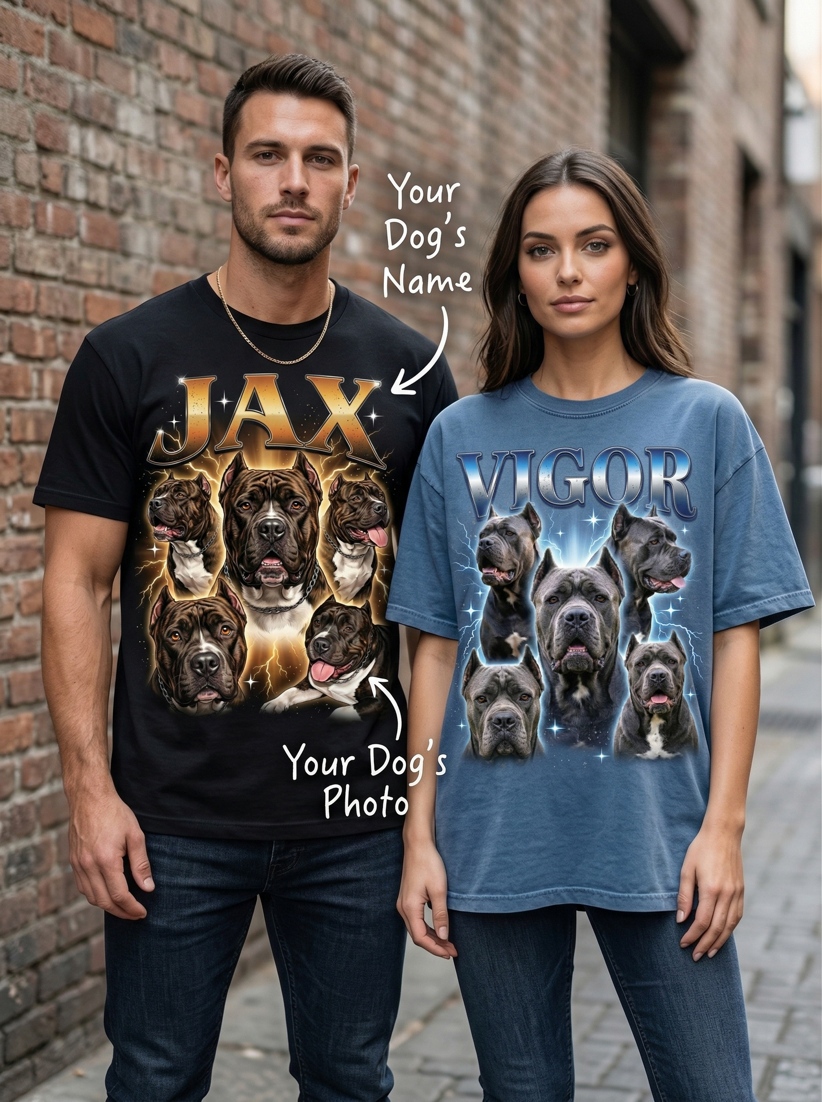 Custom Bootleg Vintage Dog Portrait T-Shirt | 90s Rap Style Pet Tee