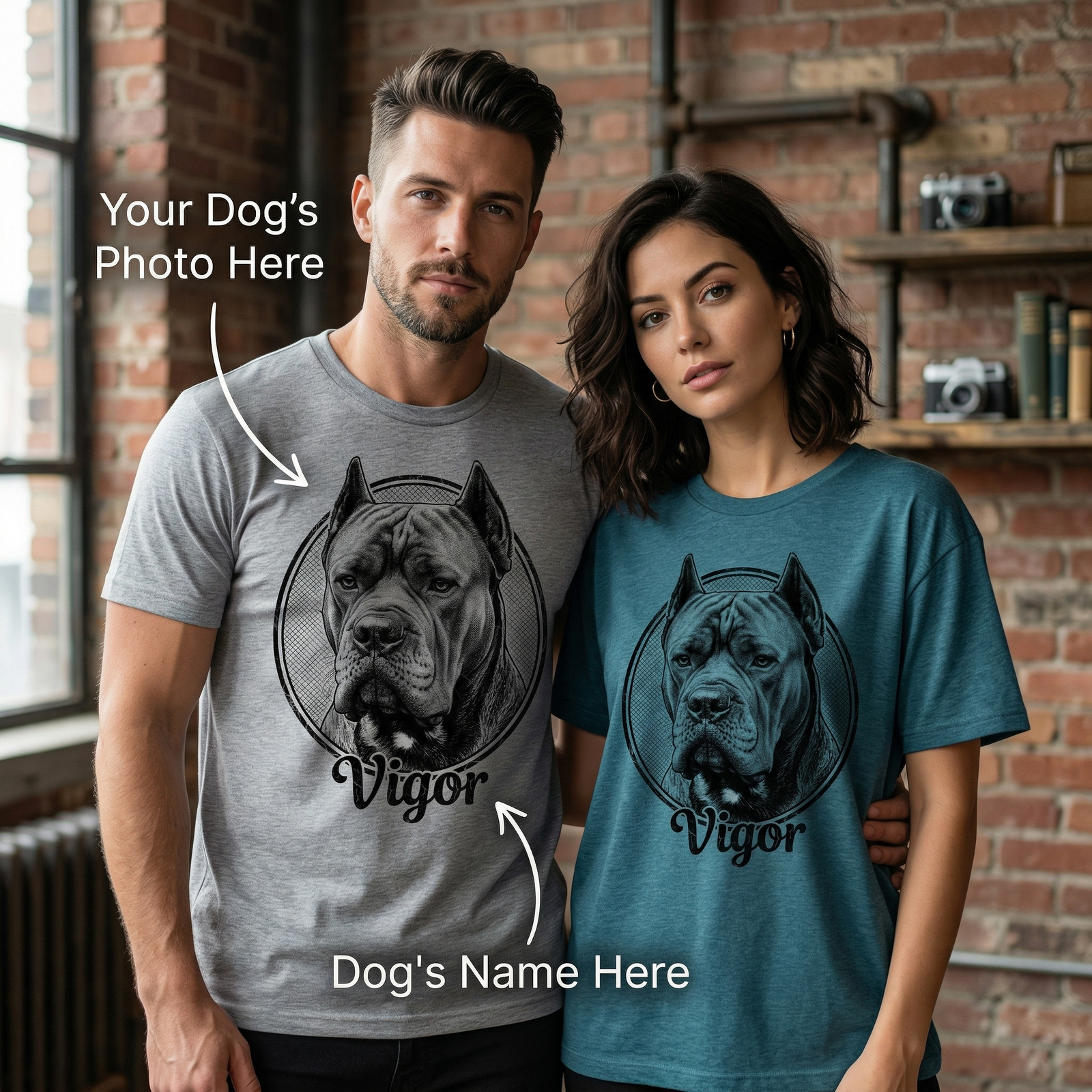 Custom Dog Portrait T-Shirt — Personalized Vintage Engraved Pet Tee