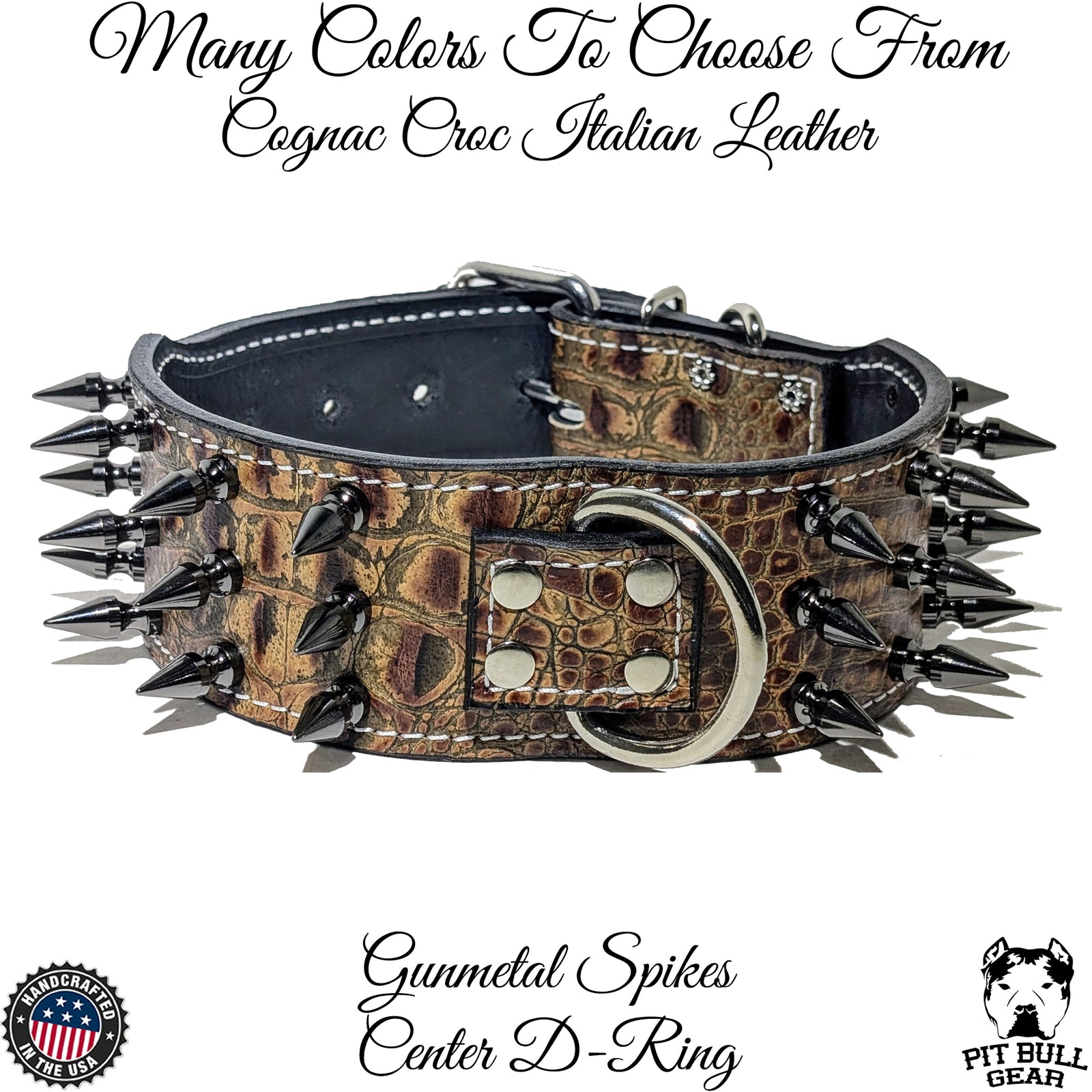 J17 - Custom 2.5" Wide Personalized Italian Leather Dog Collar with 3 Rows of 1" Tree Spikes