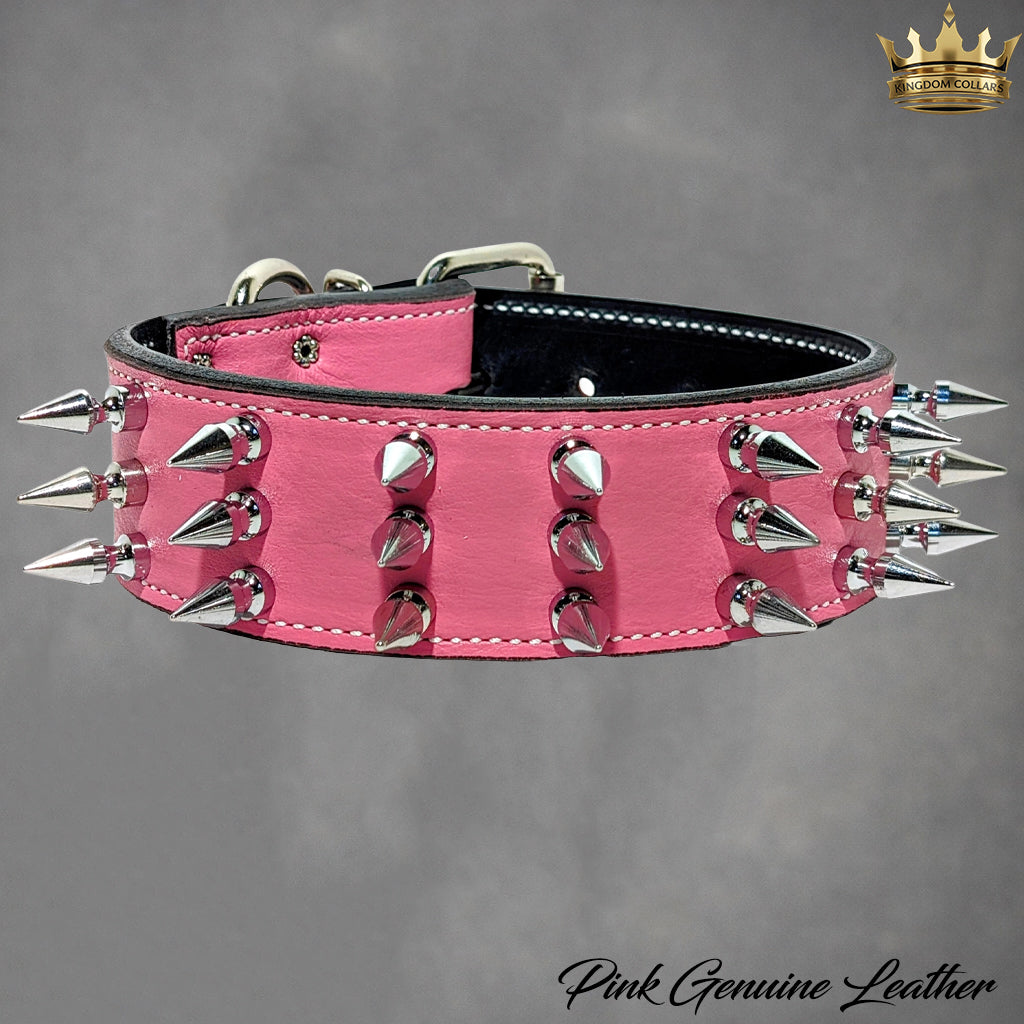 W18 - 2" Wide Spiked Leather Dog Collar