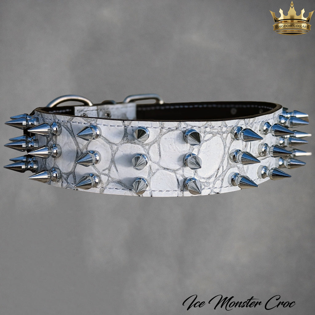 W18 - 2" Wide Spiked Leather Dog Collar