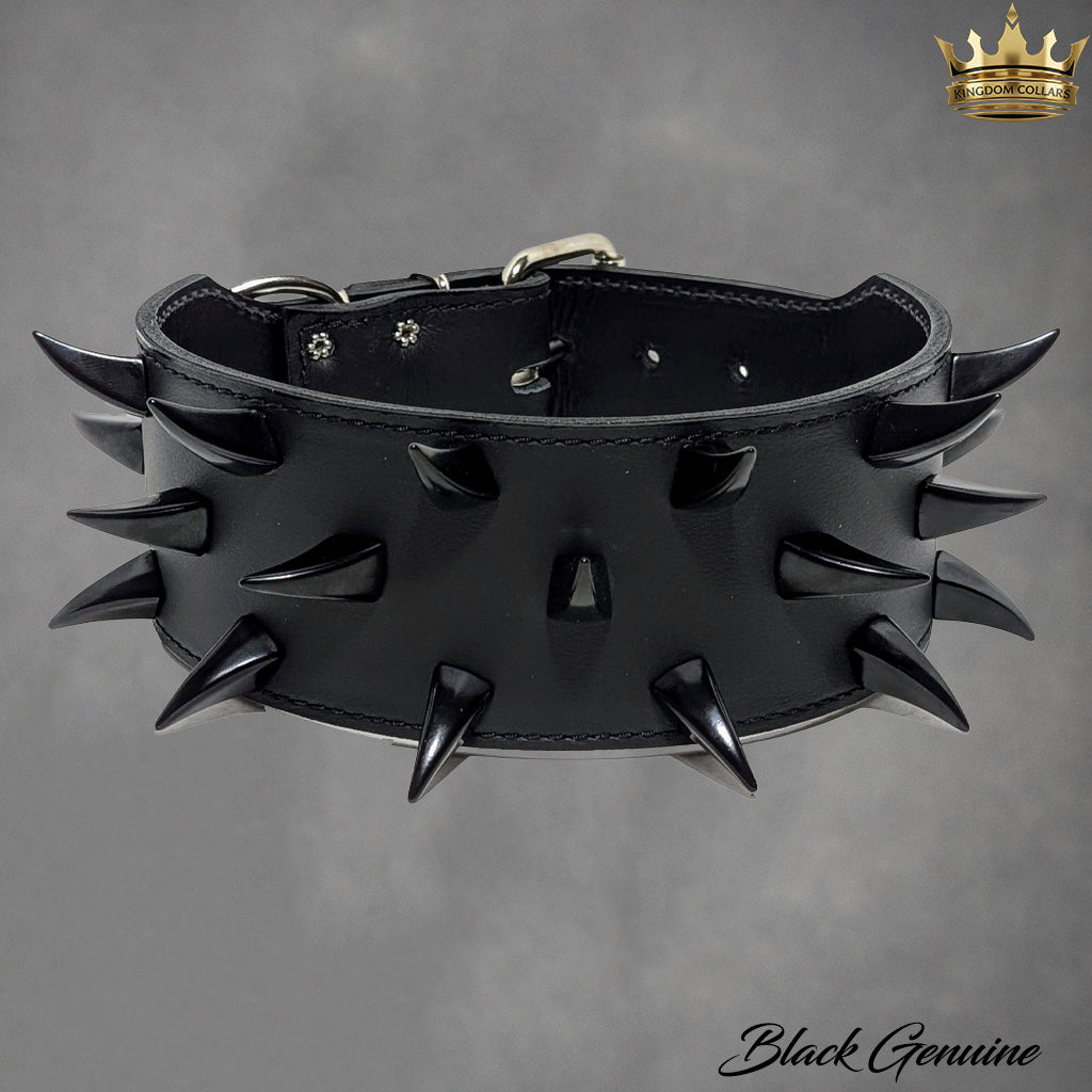 X24 – 2.5"–3" Wide Italian Leather Dog Collar | Dragon Claw Spikes