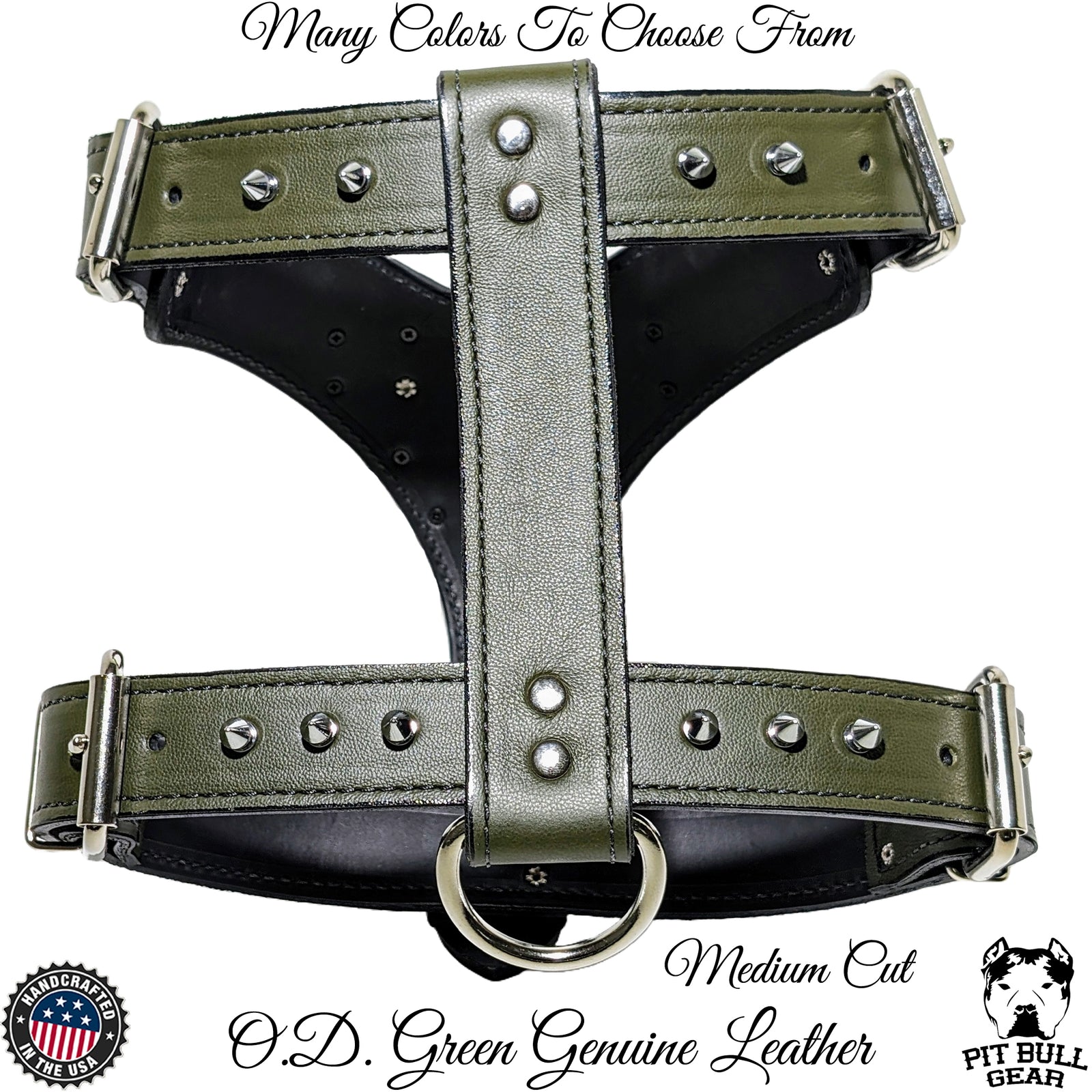 YN62 - Spiked Leather Dog Harness Personalized Name Plate