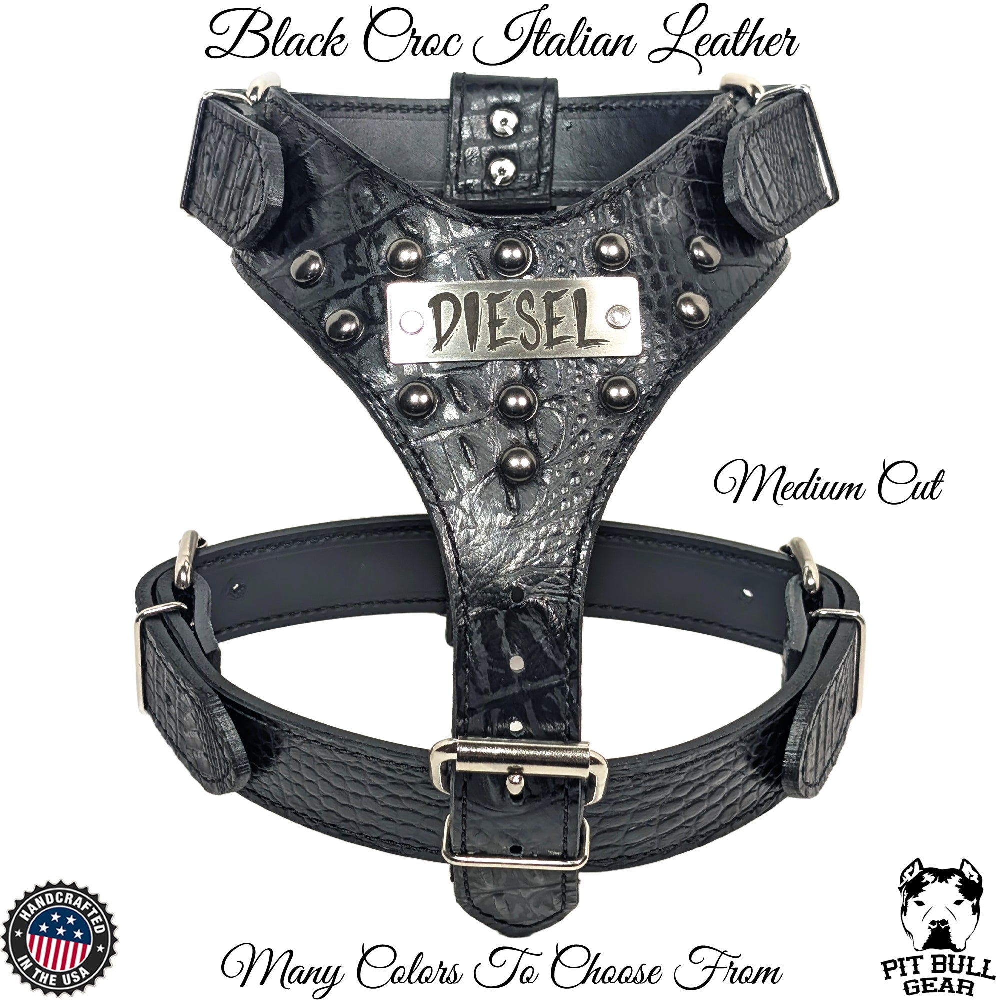Personalized Studded Leather Dog Harness - Kingdom Collars
