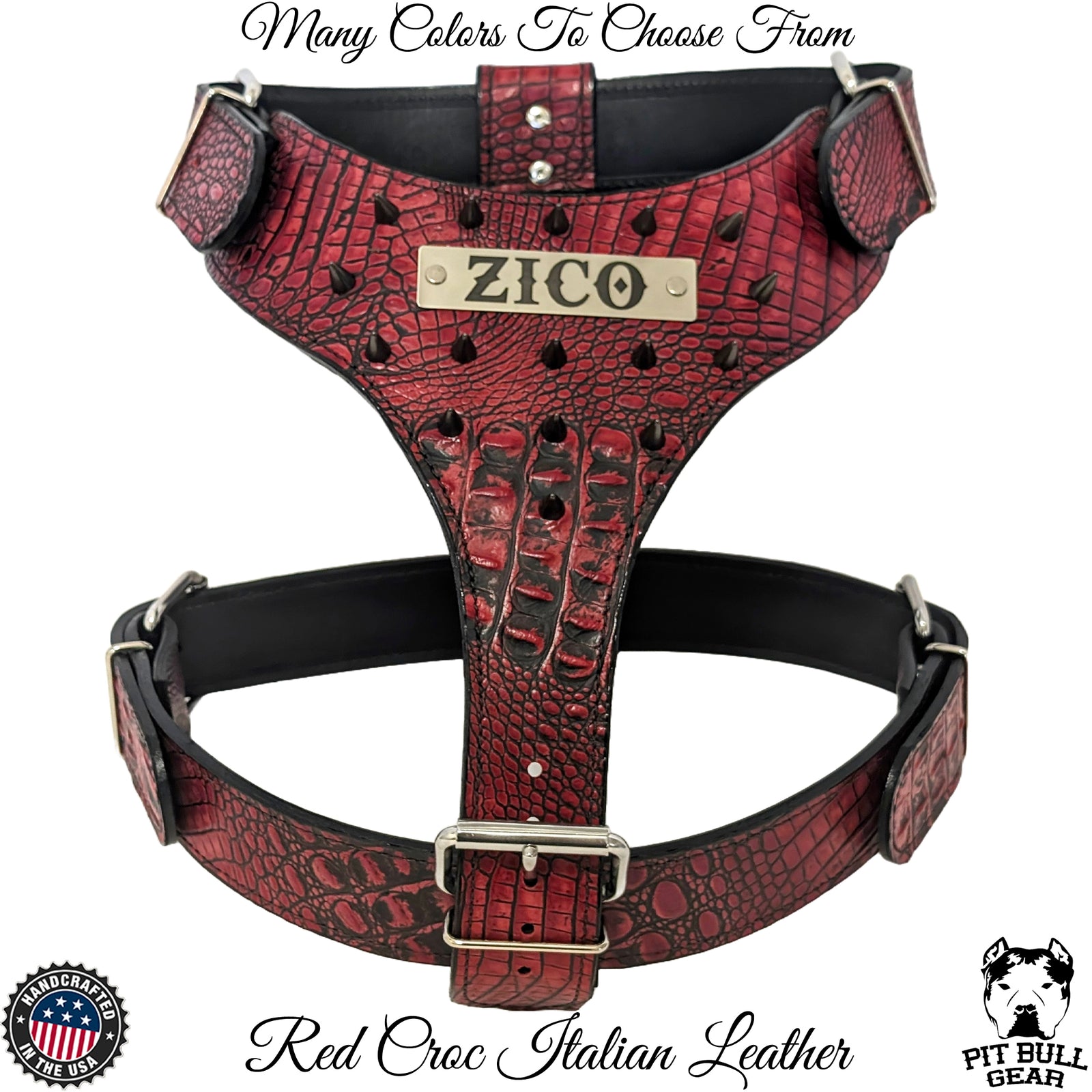 NH8 - Personalized Leather Dog Harness with Cone Spikes