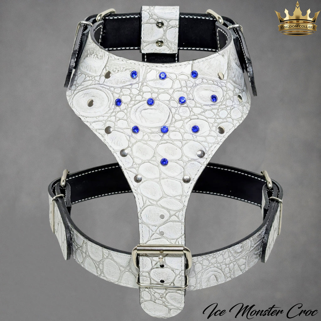 Handcrafted Italian Leather Studded Dog Harness with Crystal Gems
