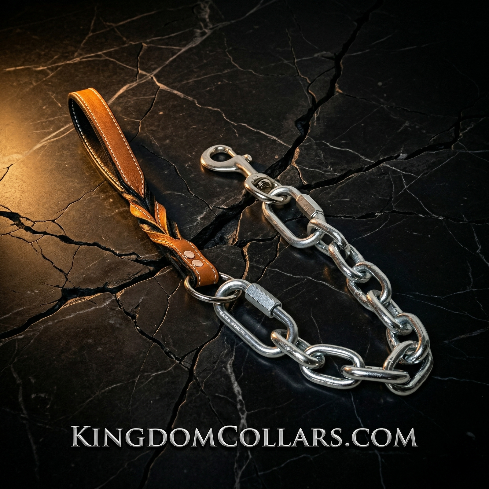 Super Heavy Chain Lead | Leather Handle | Nickel Plated | Large & Extra Strong Dogs