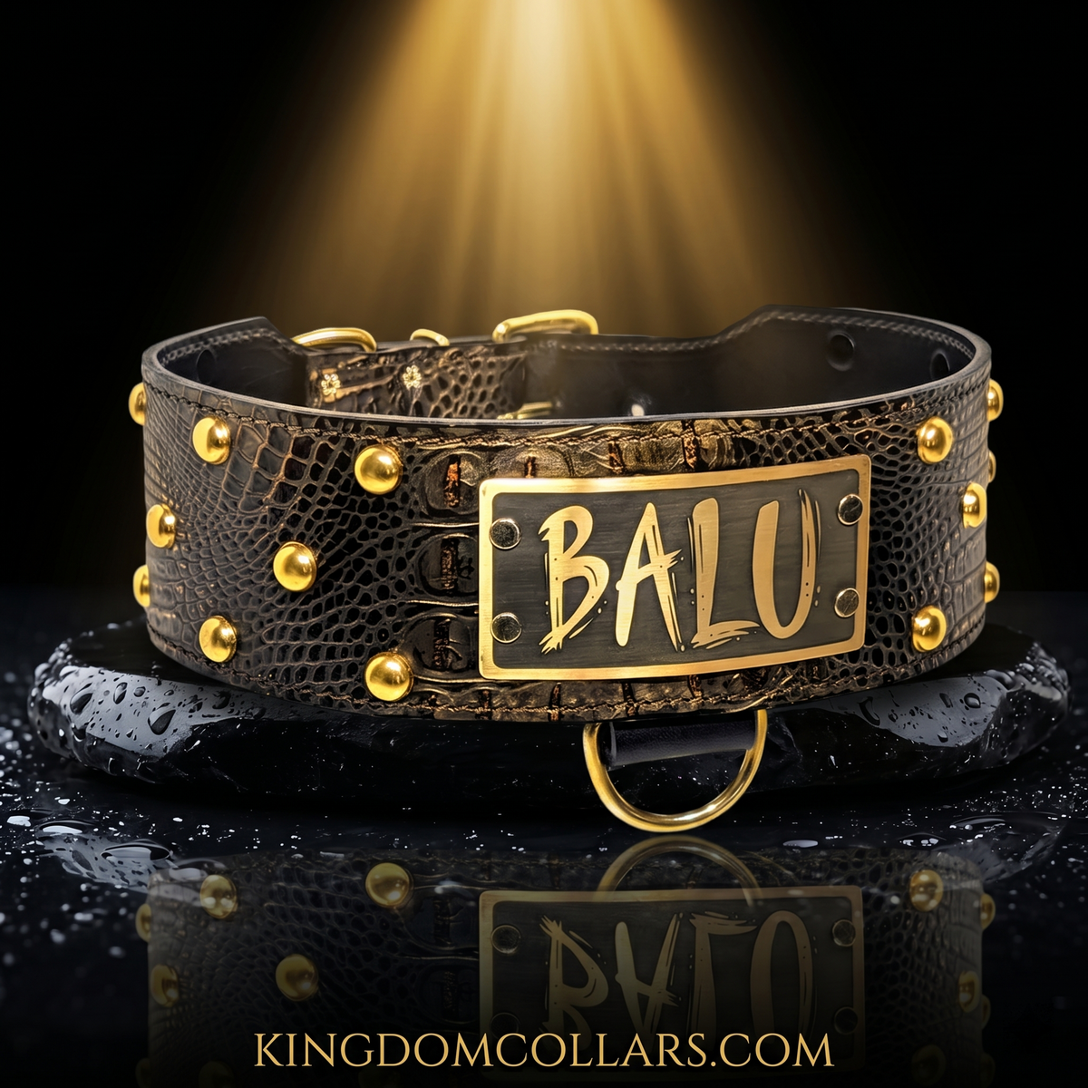 2.5"–3" Wide Personalized Italian Leather Studded Dog Collar | Dome Studs
